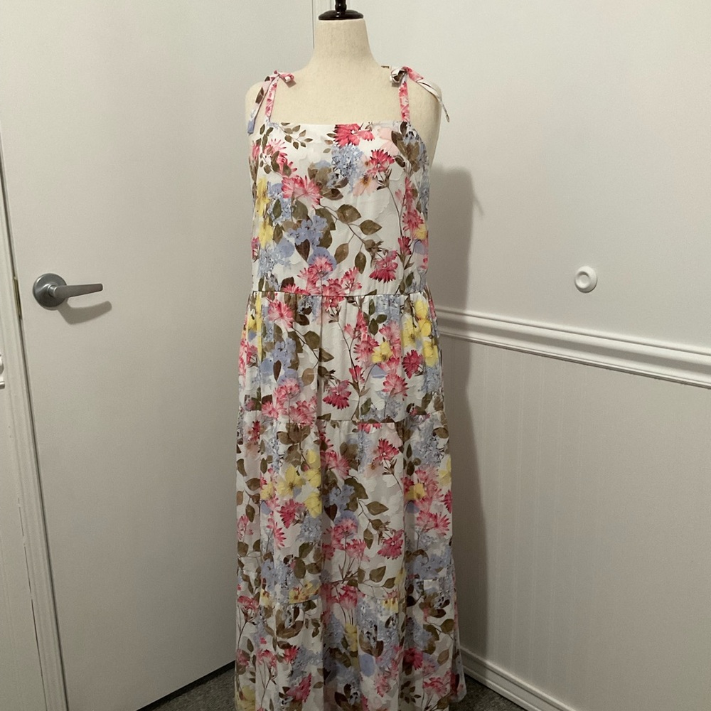Lane Bryant Yellow and White Floral Maxi Dress with Tie Shoulders